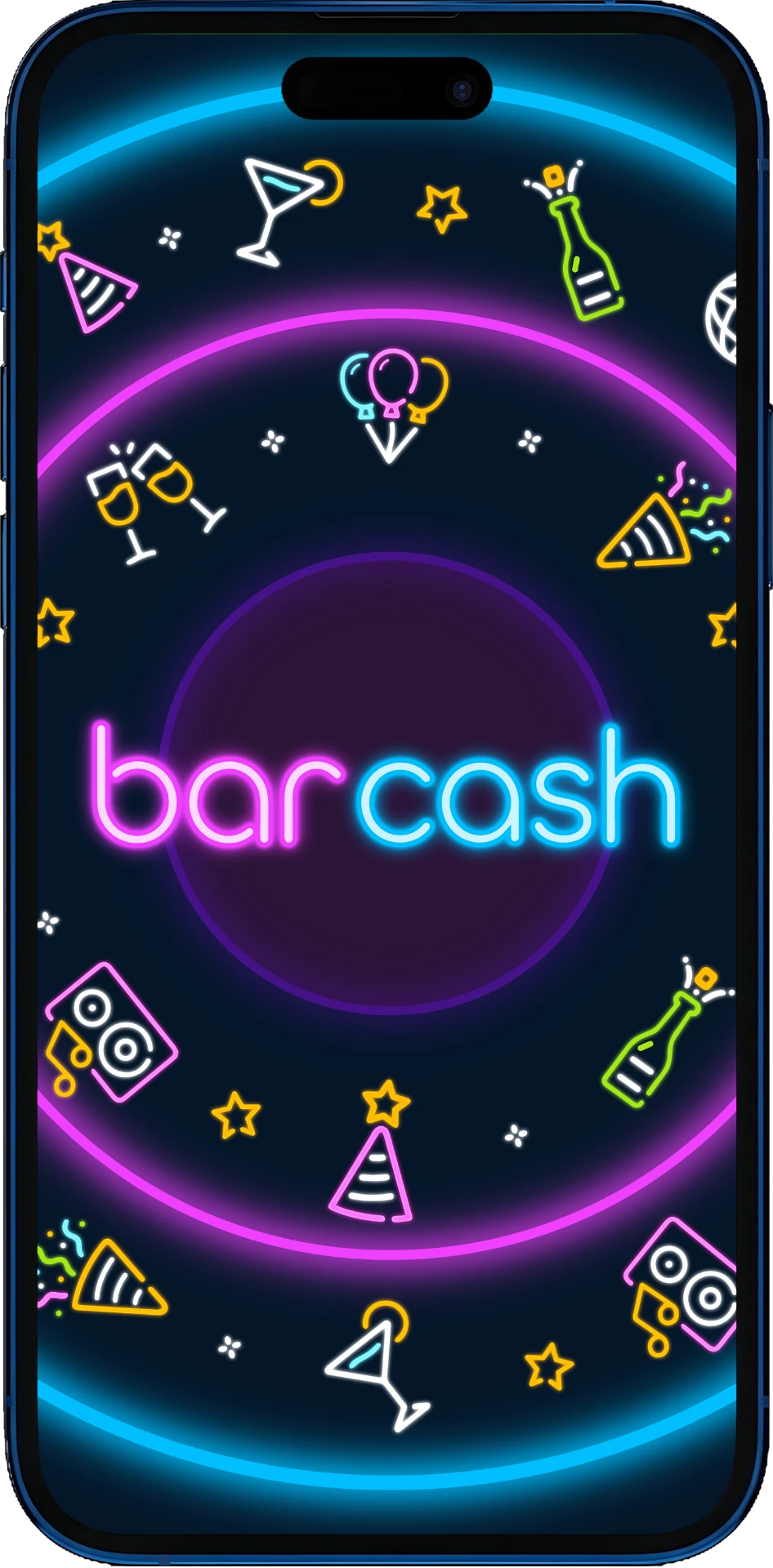 Bar Cash app on iPhone showing neon gifting interface